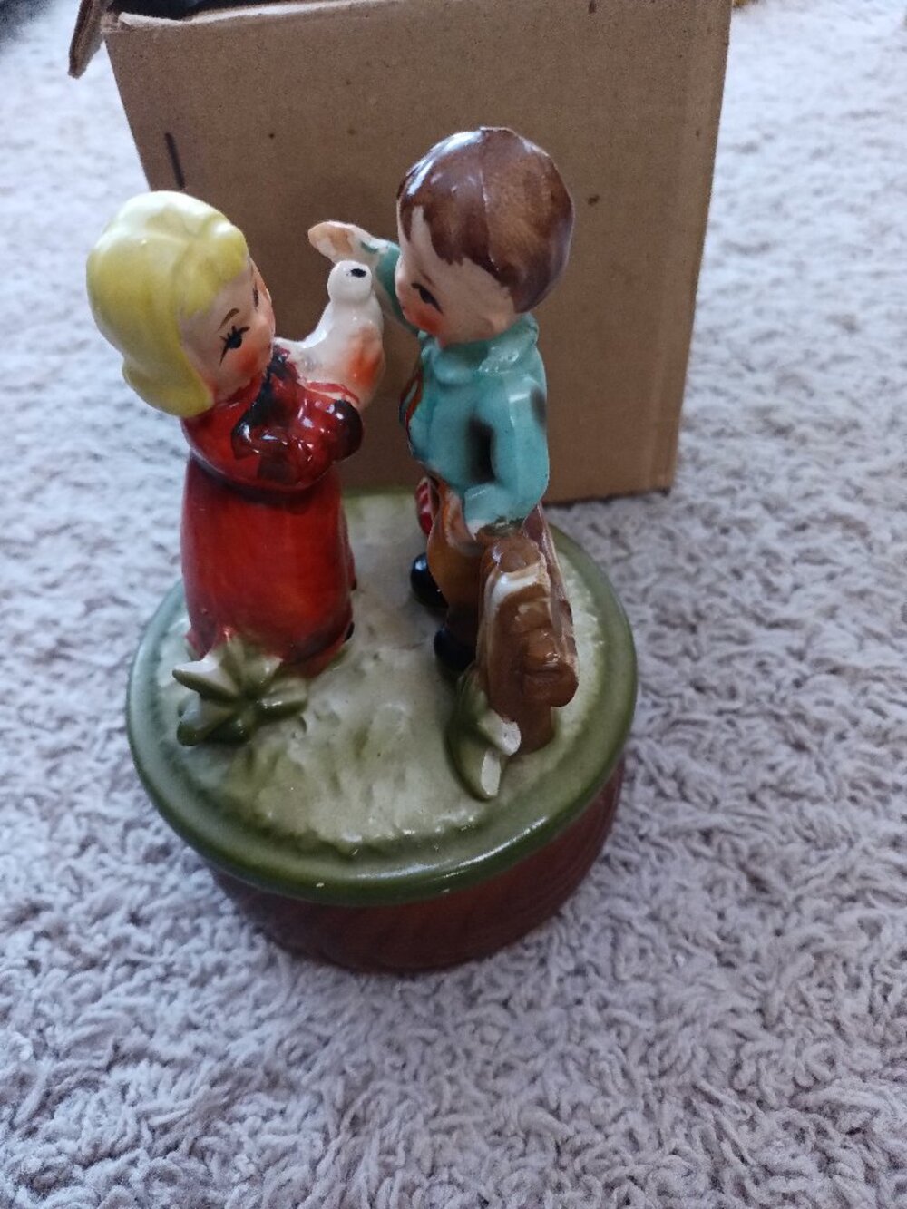 Sankyo Japan Hummel Boy Girl Music Box Rotating Plays Somewhere My Love 70s